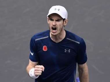 Andy Murray reacts after winning against Lucas Pouille at the Paris Masters. AFP