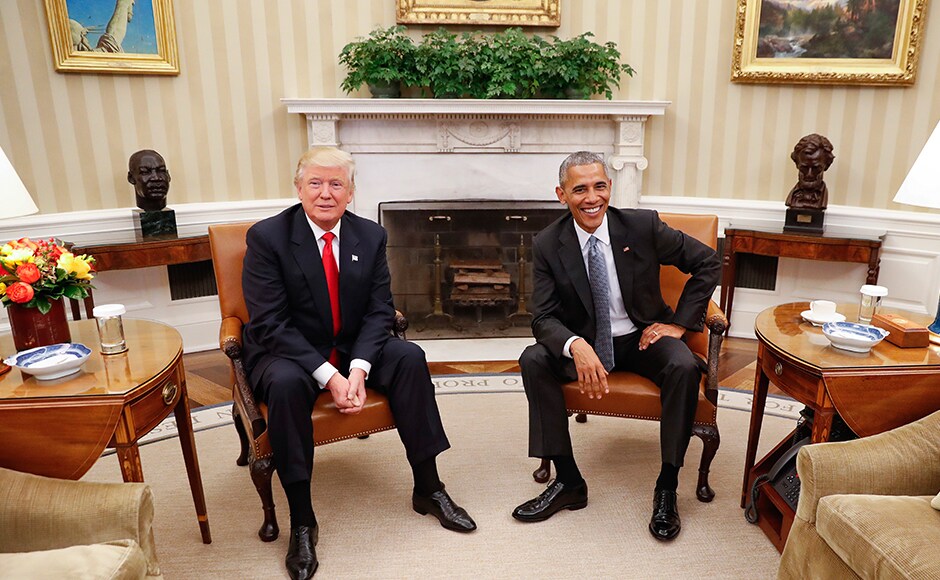 The meeting, which came less than 36 hours after Trump's shock election victory over Democrat Hillary Clinton, had the potential to be awkward as the two had traded barbs during the heated battle for the White House. AP The meeting, which came less than 36 hours after Trump's shock election victory over Democrat Hillary Clinton, had the potential to be awkward as the two had traded barbs during the heated battle for the White House. AP
