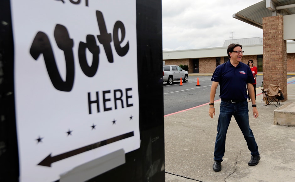 US House of Representative democratic candidate Pete Gallego makes a stop at a polling site. AP US House of Representative democratic candidate Pete Gallego makes a stop at a polling site. AP