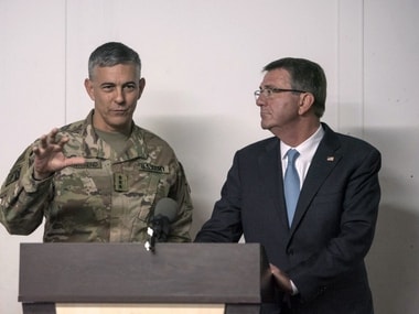 Defense Secretary Ash Carter during a news conference with US Army Lt General Stephen Townsend. Reuters