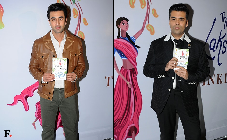 Ranbir Kapoor and Karan Johar proudly display copies of Twinkle Khanna's new book. Sachin Gokhale/Firstpost Ranbir Kapoor and Karan Johar proudly display copies of Twinkle Khanna's new book. Sachin Gokhale/Firstpost