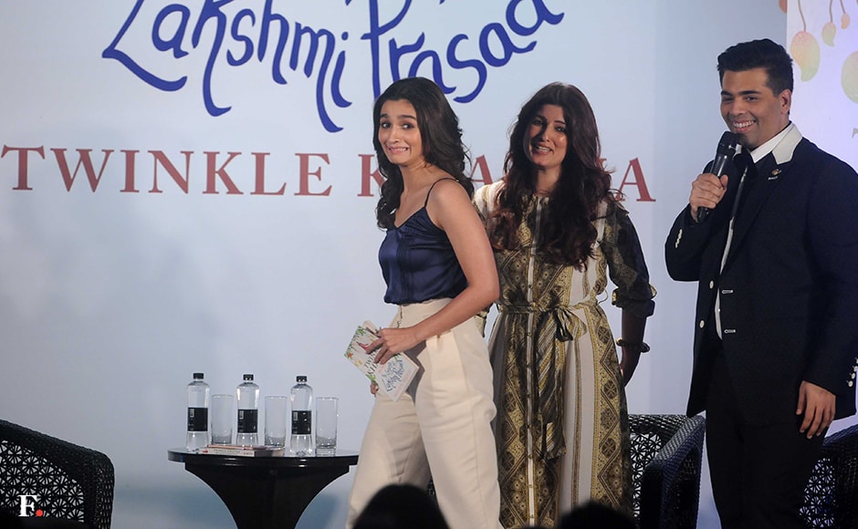 Karan Johar and Alia Bhatt share a light moment with Twinkle Khanna onstage. Sachin Gokhale/Firstpost Karan Johar and Alia Bhatt share a light moment with Twinkle Khanna onstage. Sachin Gokhale/Firstpost