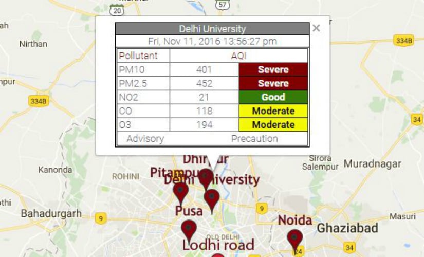 The real-time air quality index as read on System of Air Quality and Weather Forecasting And Research.