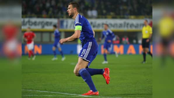 Watch: Edin Dzeko loses temper in bizarre fashion, pulls opponent's shorts down