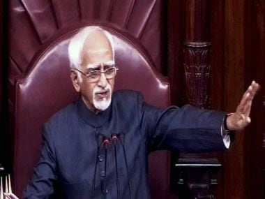 Chairman of Rajya Sabha and Vice-President of country Hamid Ansari speaks in the Rajya Sabha on Wednesday. PTI