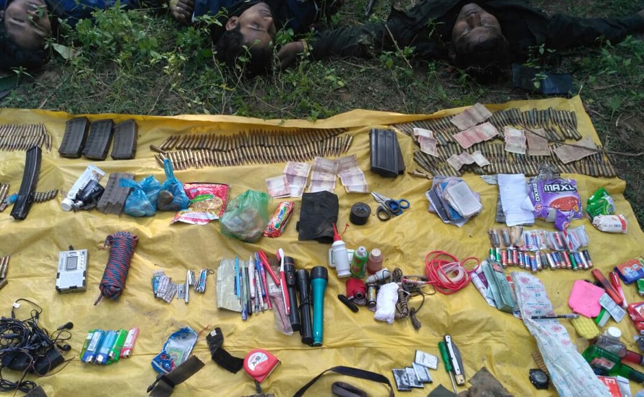 The commandos recovered six bodies of Naxals in uniform, 600 bullets of various calibre, around 12 IEDs, an INSAS rifle, an SLR, a carbine and three other firearms. The commandos recovered six bodies of Naxals in uniform, 600 bullets of various calibre, around 12 IEDs, an INSAS rifle, an SLR, a carbine and three other firearms.