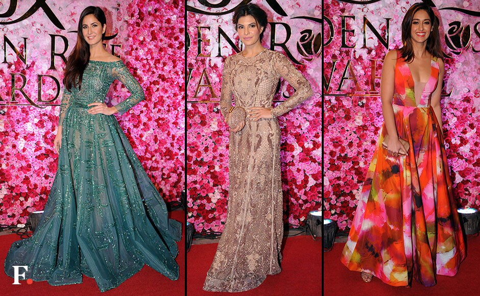 While Jacqueline Fernandes and Katrina Kaif kept it simple in a shimmery gown, Ileana D' Cruz stood out in a floral outfit. FirstPost/ Sachin Gokhale While Jacqueline Fernandes and Katrina Kaif kept it simple in a shimmery gown, Ileana D' Cruz stood out in a floral outfit. FirstPost/ Sachin Gokhale