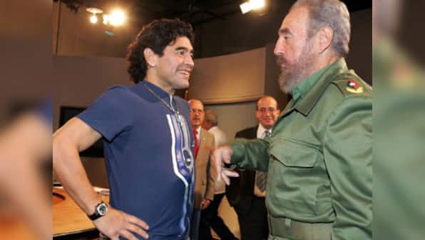 Former Argentine soccer star Diego Maradona hails Fidel Castro as "second father"
