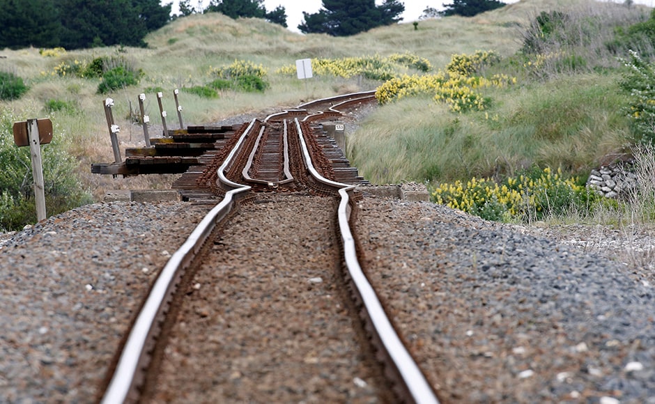 A railway line is damaged by an earthquake, near Tirohanga stream south of Blenheim on the South Island of New Zealand, November 14, 2016. REUTERS