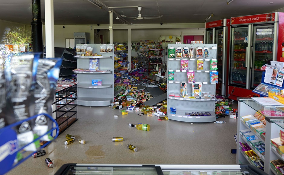A supermarket in Waiau, 120 kms north of Christchurch, shows damage in the aftermath of a 7.5 magnitude earthquake on November 14, 2016 in Waiau, New Zealand. The 7.5 magnitude earthquake struck 20km south-east of Hanmer Springs at 12.02am and triggered tsunami warnings for many coastal areas. Getty Images