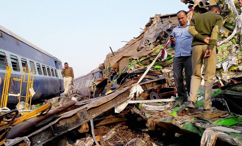 Rescue and relief work underway after the Indore-Patna Express derailed near Kanpur Dehat on Sunday morning. PTI