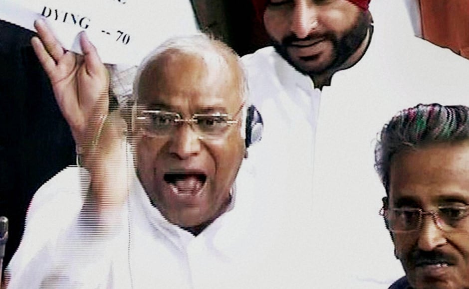 Congress leader Mallikarjun Kharge speaks in the Lok Sabha during the winter session of Parliament in New Delhi on Tuesday. PTI Photo / TV GRAB (PTI11_22_2016_000041B) Congress leader Mallikarjun Kharge speaks in the Lok Sabha during the winter session of Parliament in New Delhi on Tuesday. PTI Photo / TV GRAB (PTI11_22_2016_000041B)
