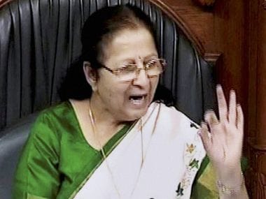 Lok Sabha Speaker Sumitra Mahajan pacifying members on Wednesday. PTI