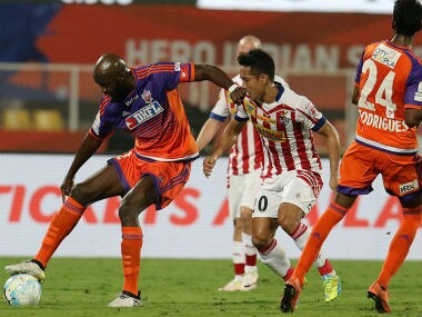 Action between FC Pune City and Atletico de Kolkata. ISL