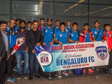 Bengaluru FC team arrives at Doha for the AFC final. Twitter courtesy: @bengalurufc