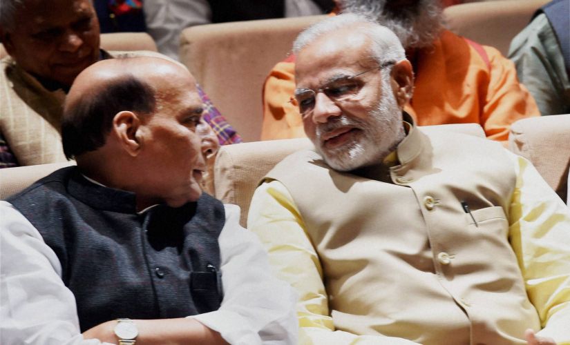 Prime Minister Narendra Modi with Home Minister Rajnath Singh at BJP Parliamentary Party meet. PTI