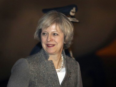 Britain's Prime Minister Theresa May arrives in India. AP