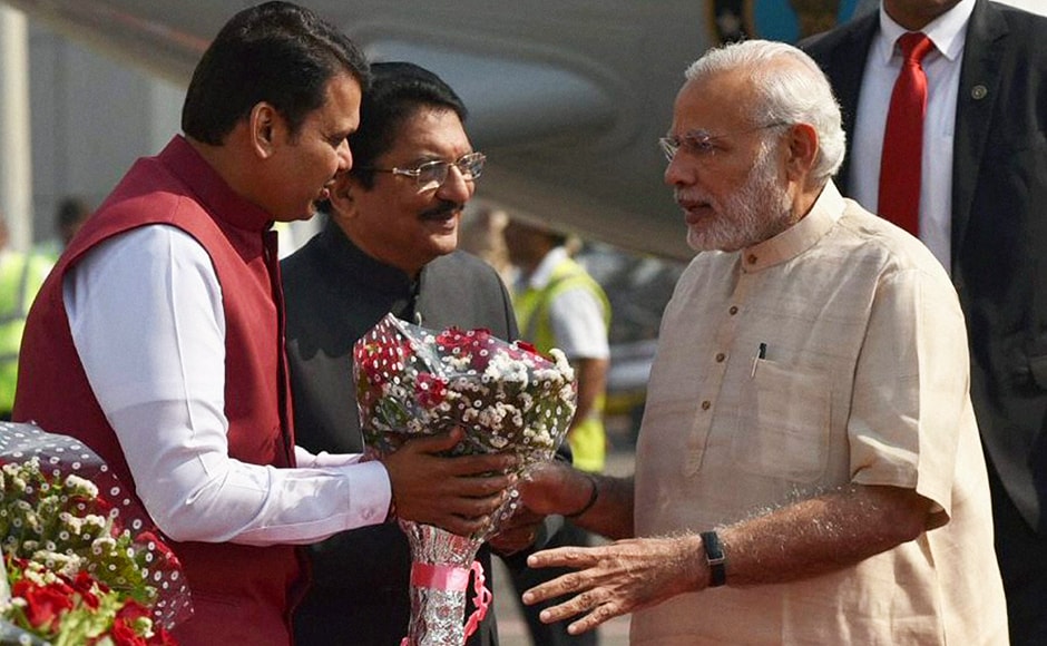 On his arrival at the Chhatrapati Shivaji Maharaj International Airport around noon, he was received by Maharashtra Governor C. Vidyasagar Rao, Chief Minister Devendra Fadnavis and other senior officials. Image courtesy: PTI On his arrival at the Chhatrapati Shivaji Maharaj International Airport around noon, he was received by Maharashtra Governor C. Vidyasagar Rao, Chief Minister Devendra Fadnavis and other senior officials. Image courtesy: PTI