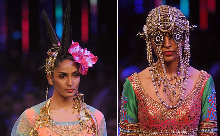 Models flaunted Arora's inimitabe designs on the ramp. Images by Sachin Gokhale / Firstpost Models flaunted Arora's inimitabe designs on the ramp. Images by Sachin Gokhale / Firstpost