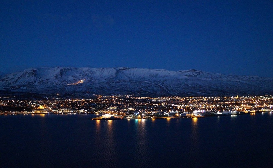 A pre-dawn view of the cosy city Akureyri — the second-largest city in Reykjavík. Its total population is 18,000. Photo credit: Alok Raj A pre-dawn view of the cosy city Akureyri — the second-largest city in Reykjavík. Its total population is 18,000. Photo credit: Alok Raj