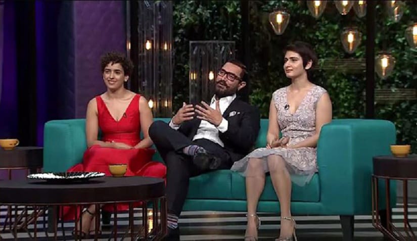Sanya Malhotra, Aamir Khan and Fatima Sana Sheikh on 'Koffee With Karan' season 5, episode 7