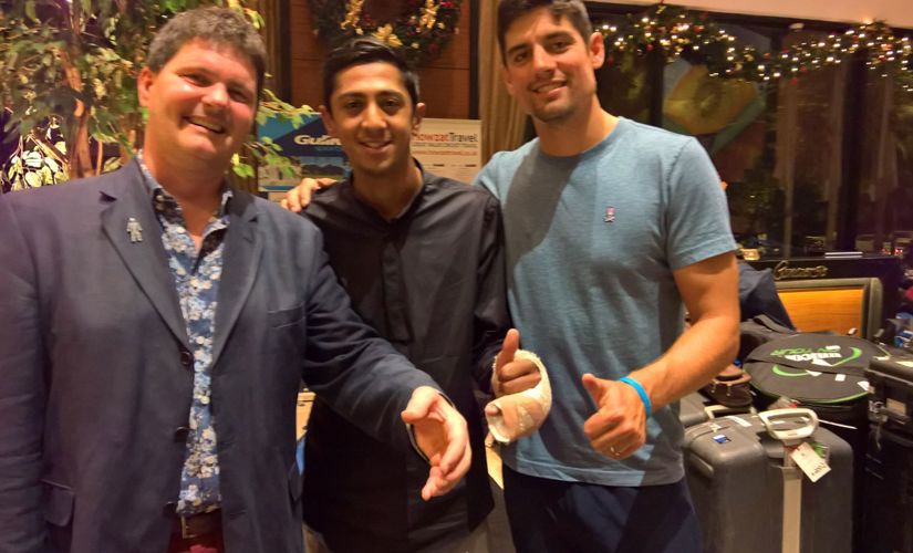 Peter Sowerby with Cook and young England opener Haseeb Hameed. Image courtesy: Peter Sowerby