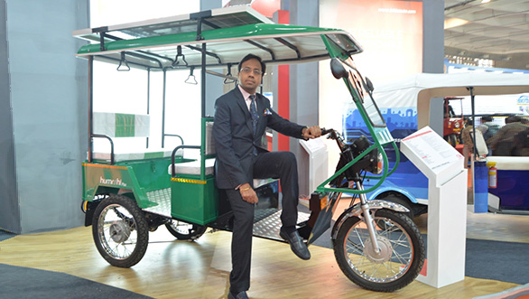 Lohia Auto showcases solar e-rickshaw Humrahi and electric three-wheeler Narain at EV Expo 2016 Lohia Auto showcases solar e-rickshaw Humrahi and electric three-wheeler Narain at EV Expo 2016