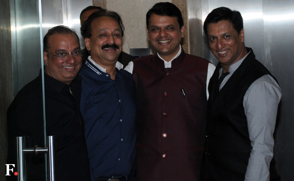 Ex-MLA Krishna Hegde, ex-MLA Baba Siddiqui, CM Devendra Fadnavis with Madhur Bhandarkar. Sachin Gokhale/Firstpost Ex-MLA Krishna Hegde, ex-MLA Baba Siddiqui, CM Devendra Fadnavis with Madhur Bhandarkar. Sachin Gokhale/Firstpost