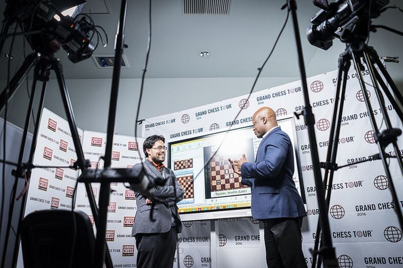 A jubilant Nakamura talks to GM Maurice Ashley after his win (Image courtesy: Lennart Ootes)