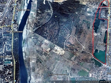 A Google Maps grab of proposed landfill site on the Yamuna Flood Plains.