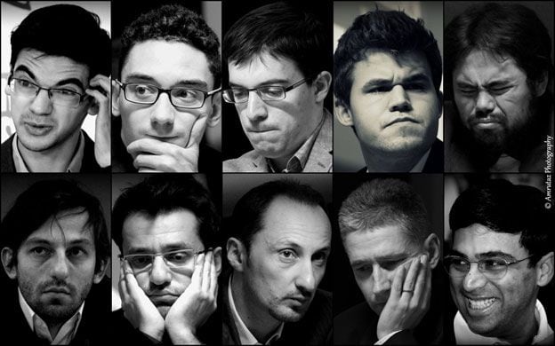 These were the participants of 2015. Magnus Carlsen (2nd from right in top row) and Alexander Grischuk (1st from left in bottom row) are replaced by Vladimir Kramnik and Wesley So. (image courtesy Amruta Mokal)