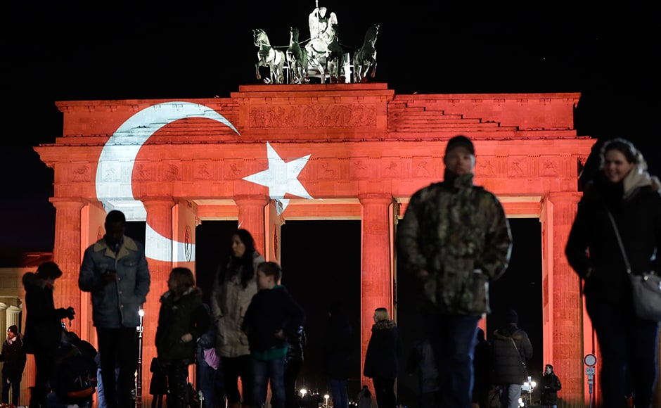 The Brandenburg Gate in Berlin, Germany, is illuminated in the colours of the flag of Turkey on Monday, Jan. 2, 2017. Istanbul governor Vasip Sahin said at the scene on the shores of the Bosphorus that the attacker The Brandenburg Gate in Berlin, Germany, is illuminated in the colours of the flag of Turkey on Monday, Jan. 2, 2017. Istanbul governor Vasip Sahin said at the scene on the shores of the Bosphorus that the attacker
