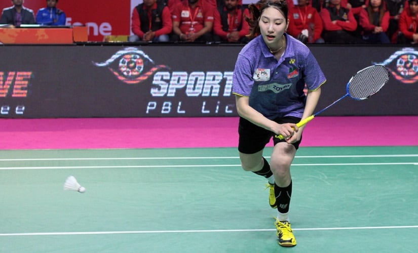 Sung Ji Hyun of the Mumbai Rockets in action in PBL. Image courtesy: pbl-india.com