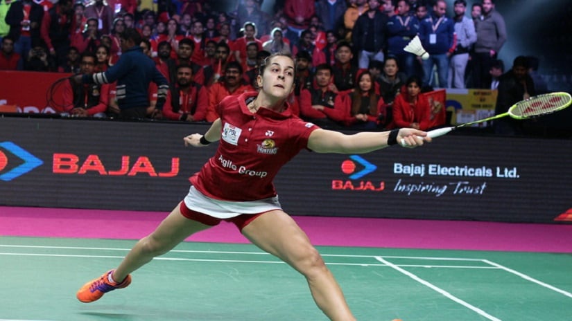 Carolina Marin of the Hyderabad Hunters in action in PBL. Image courtesy: pbl-india.com