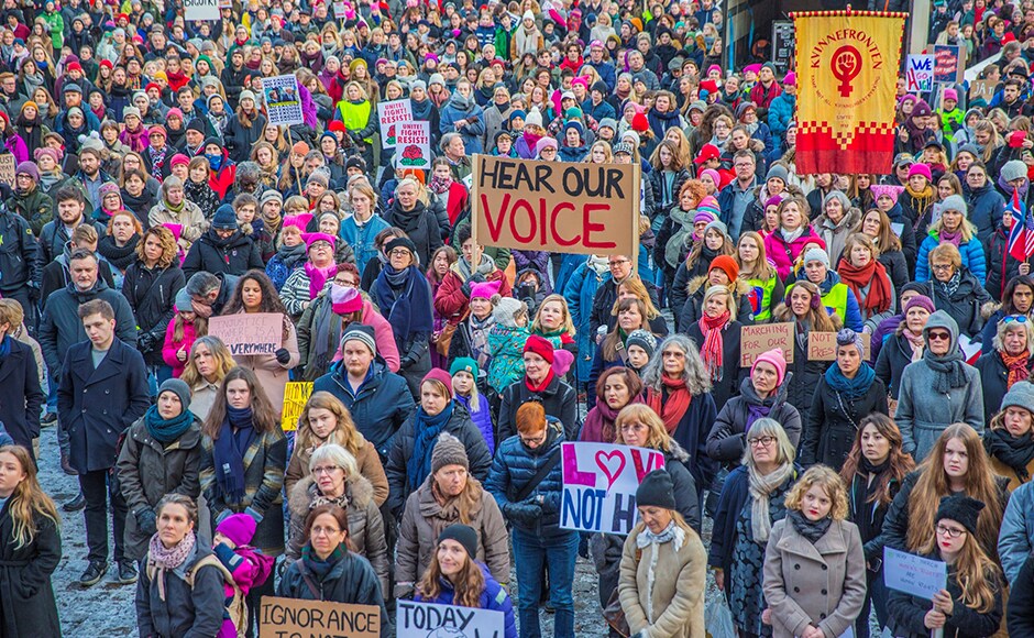 As a sea of demonstrators brought downtown Washington to a standstill, streaming past the White House in a joyous parade of pink pussyhats. Trump did not acknowledge the mass protests that marked his first full day in office. Photo: Reuters As a sea of demonstrators brought downtown Washington to a standstill, streaming past the White House in a joyous parade of pink pussyhats. Trump did not acknowledge the mass protests that marked his first full day in office. Photo: Reuters