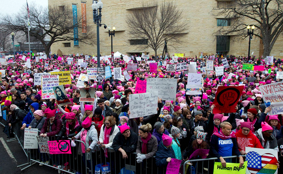 Although the US capital does not release crowd counts, organisers of the main protest, the Women's March on Washington, told AFP they estimated turnout at one million — quadrupling initial expectations — with some 600 sister protests held around the globe. Photo: PTI Although the US capital does not release crowd counts, organisers of the main protest, the Women's March on Washington, told AFP they estimated turnout at one million — quadrupling initial expectations — with some 600 sister protests held around the globe. Photo: PTI