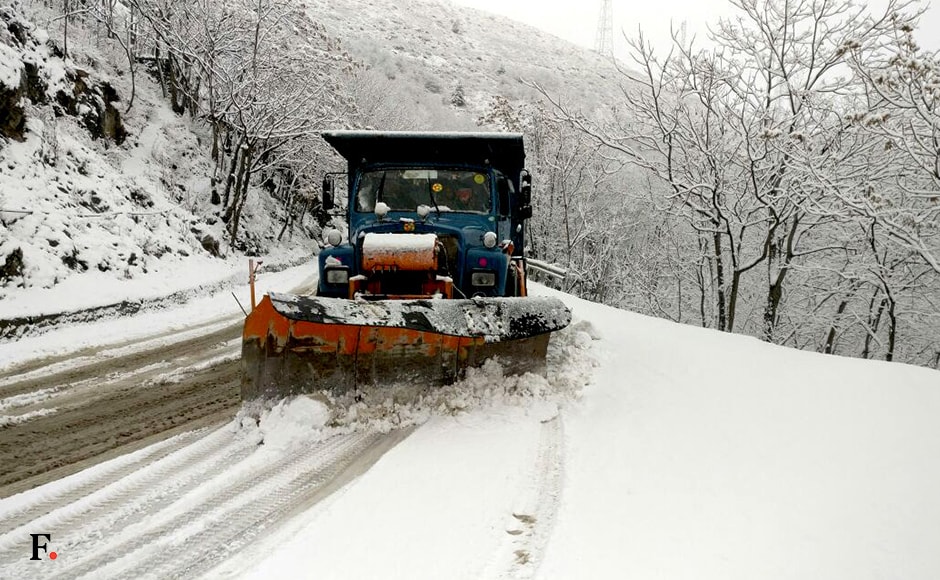 A snow clearing machine on the job on the Srinagar-Jammu national highway. The highway was closed for traffic due to bad weather. Image courtesy Hilal Shah A snow clearing machine on the job on the Srinagar-Jammu national highway. The highway was closed for traffic due to bad weather. Image courtesy Hilal Shah