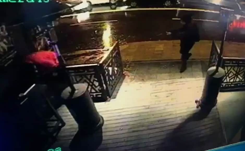This image taken from CCTV provided by Haberturk Newspaper shows the attacker, armed with a long-barrelled weapon, shooting his way into the Reina nightclub in Istanbul, Turkey on Sunday morning. AP This image taken from CCTV provided by Haberturk Newspaper shows the attacker, armed with a long-barrelled weapon, shooting his way into the Reina nightclub in Istanbul, Turkey on Sunday morning. AP