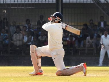Abhishek Nayar of Mumbai plays a shot against Gujarat during Ranji trophy final. PTI