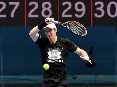 Andy Murray hits a forehand return during a training session in Melbourne. AFP