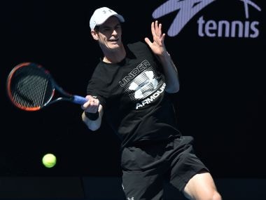 Andy Murray hits a return during a practice session ahead of the Australian Open. AFP