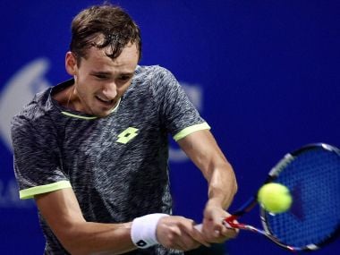 Daniil Medvedev of Russia returns the ball to Dudi Sela of Israel during their semi-final match at ATP Chennai Open 2017 in Chennai on Saturday. PTI