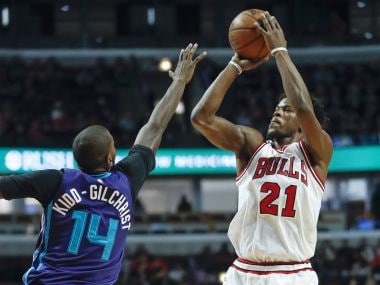 Chicago Bulls forward Jimmy Butler shoots against Charlotte Hornets. AP