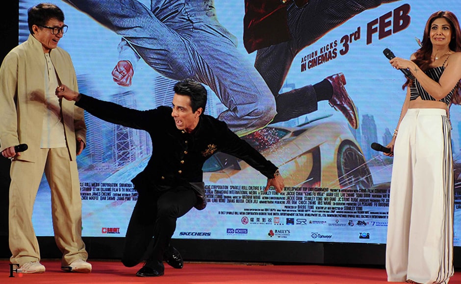 Shilpa Shetty freaks out as Sonu Sood attempts a move on Jackie Chan. Firstpost/Sachin Gokhale Shilpa Shetty freaks out as Sonu Sood attempts a move on Jackie Chan. Firstpost/Sachin Gokhale