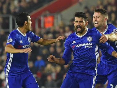 Diego Costa(C) has scored 15 goals for Chelsea this season. AFP