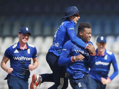 England U-19 players celebrate in Mumbai. PTI