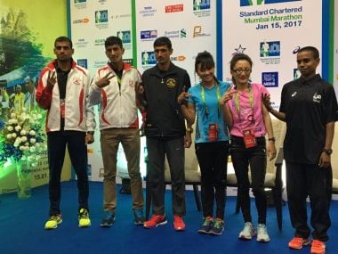 Indian athletes taking part in the Mumbai Marathon 2017. Image courtesy: Twitter/@runscmm