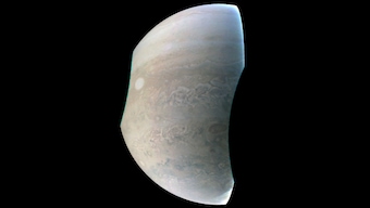 Juno probe reveals crescent shaped Jupiter with iconic Great Red Spot