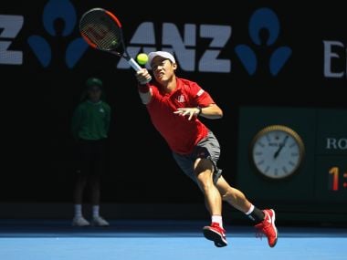 Kei Nishikori hits a shot at the Australian Open. Reuters