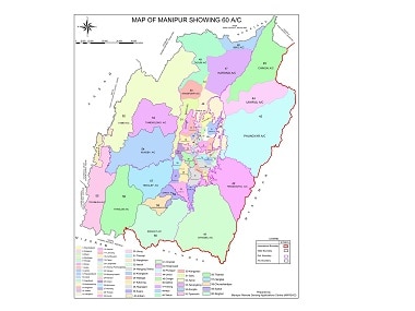 A map of the 60 state assembly seats in Manipur.